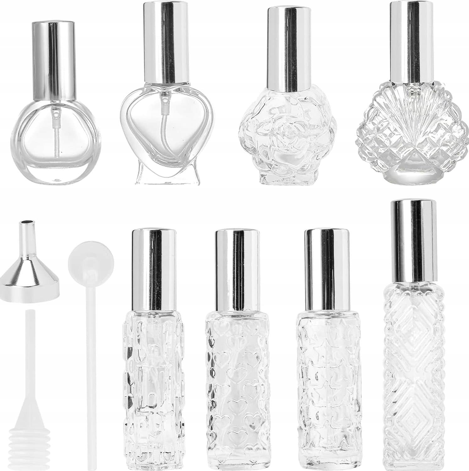 8x Glazen Parfumflesjes 8-15ml met Vernevelaar - Transparant