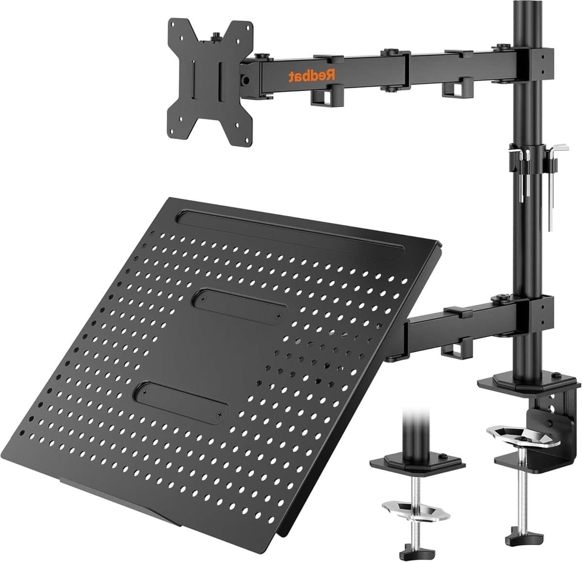 Verstelbare Monitor- en Laptopstandaard voor 13-32" LCD-LED Schermen - Monitorhouder met Laptoplade - VESA 75/100mm - 2 Montageopties