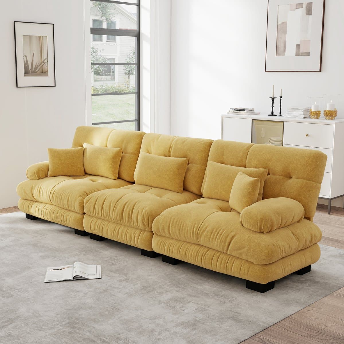 Functioneel en Comfortabel - Modulair Hoekbank voor Verschillende Ruimtes, Gelb - 313x77x81 cm, Geel