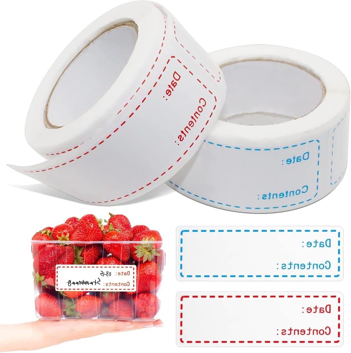Diepvriesetiketten - Voedseletiketten Invries - Levensmiddelen Organiseren - Water- en oliebestendig - 75 x 25 mm - Blauw en rood