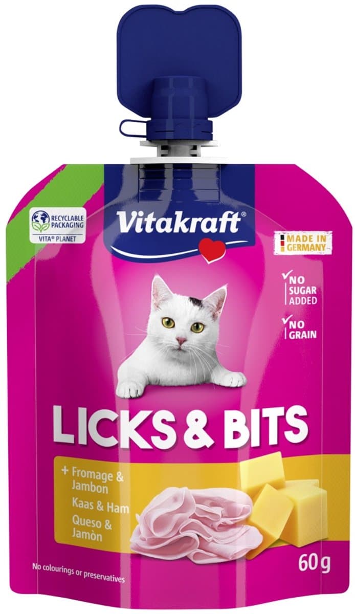 Vitakraft Licks & Bits Kat Kaas & Ham 1 x 60 gr - Kattensnack - Liquid Snack