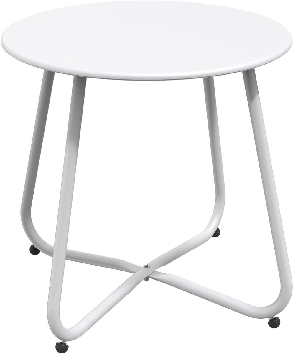 Buitentafel Rond - Tuin Tafel - Ontspannen Buiten - Roestbestendig Frame - 45x45 cm - Wit