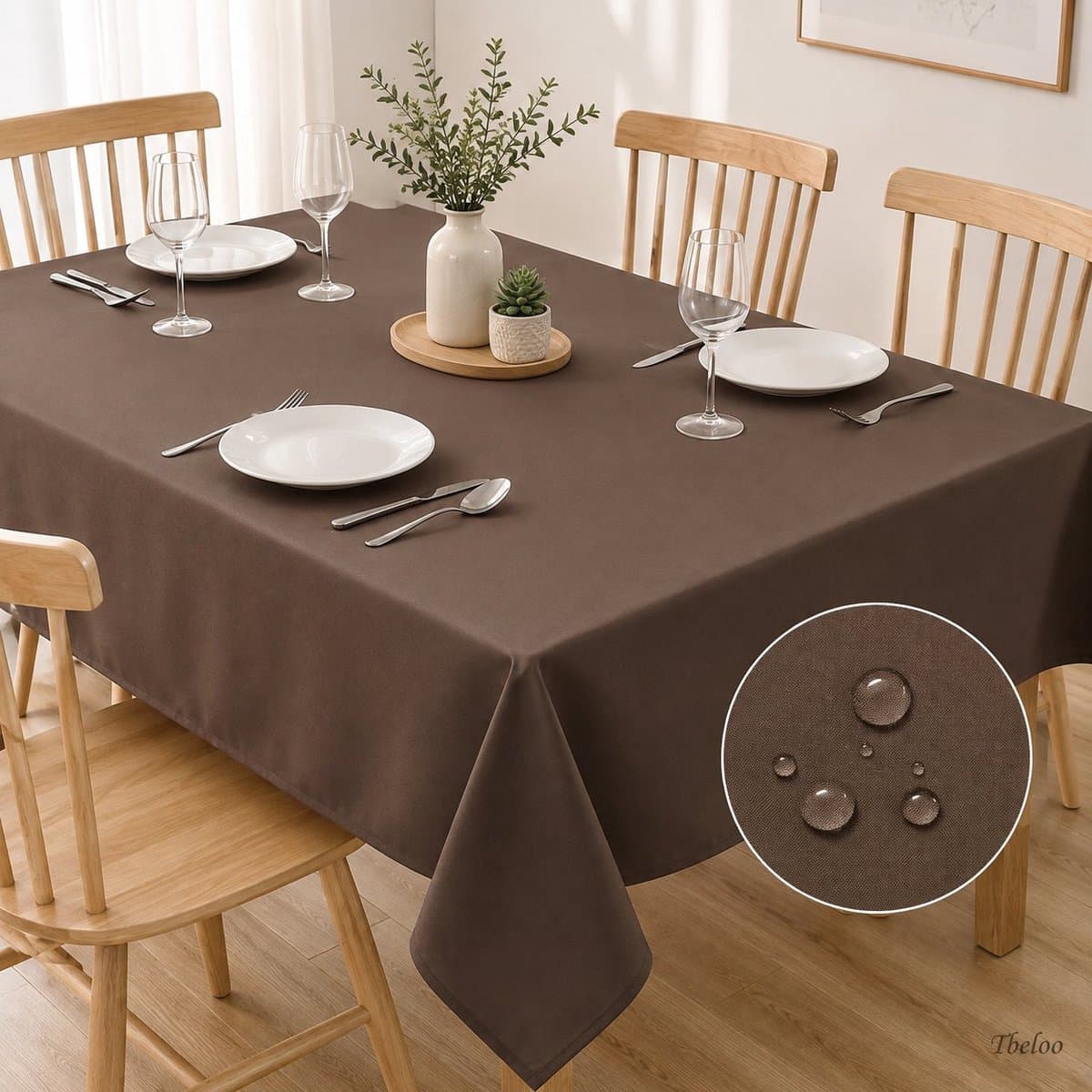 Tbeloo Bruin tafelkleed, outdoor, weerbestendig, 140 x 110 cm, vlekbescherming, afwasbaar, waterafstotend, tafellinnen, tafelkleed voor eetkamer, tuin, feest, bruiloften