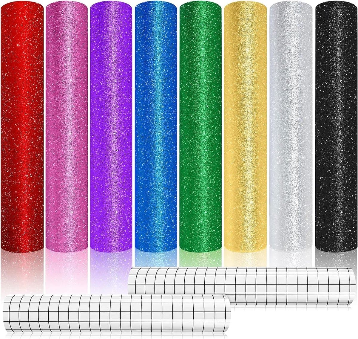 8PCS Glitter Craft Vinyls Zelfklevend met 2PCS Transferbladen, 12"x12" Waterdicht Permanent Vinyl voor de meeste Craft Cutters, Printers, Do Silhouette Letters Weeding Crafts