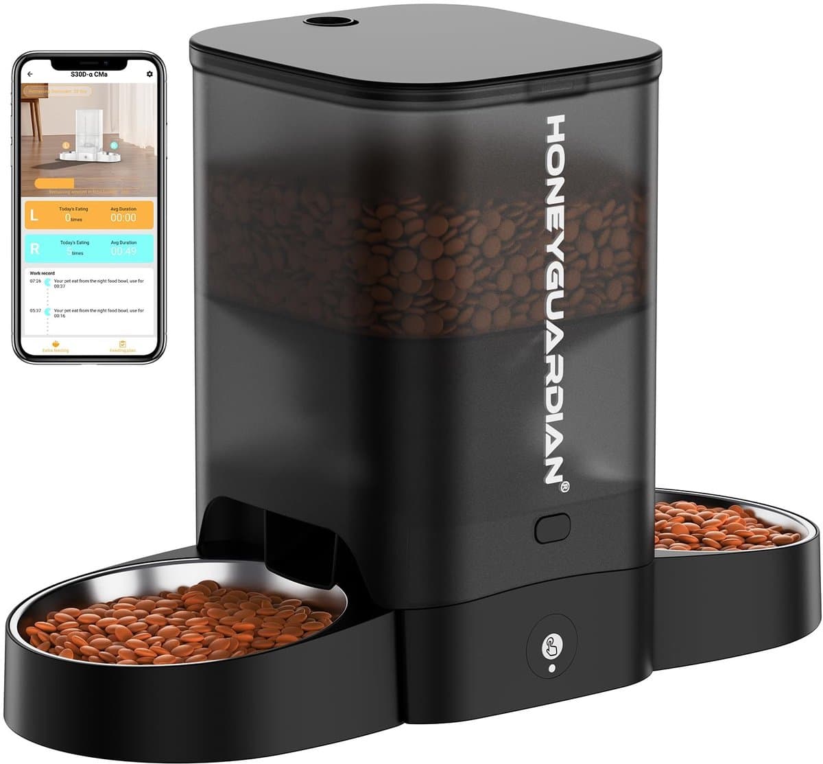 Dailygoods - HoneyGuaridan Automatische Kattenvoerautomaat met APP-besturing, 5G/2.4G WiFi Automatische Voederautomaat voor 2 Katten Honden, 3.5L Voerbak met Timer & Programmeerbaar 1-6 maaltijden