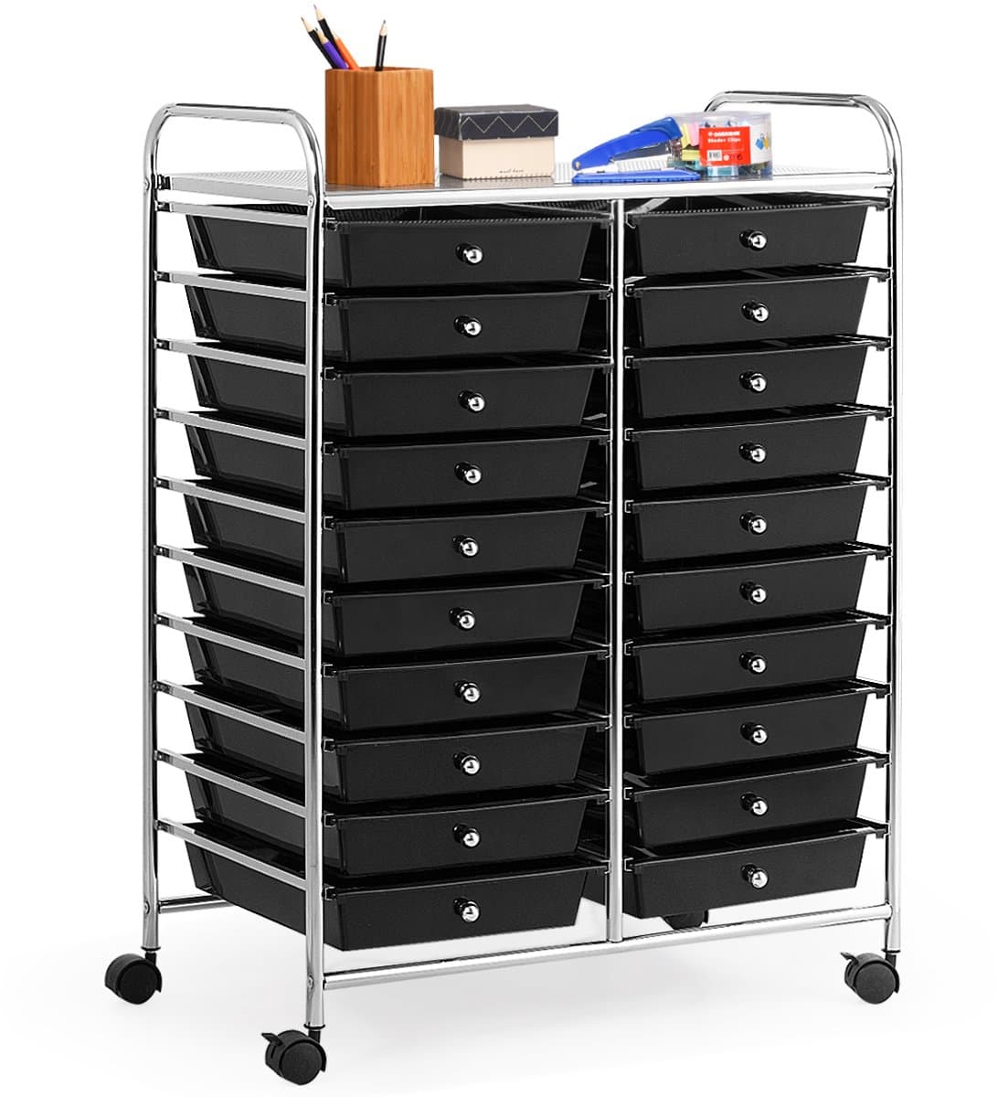 SureDeal® - Bureaukast - Rolbare Opbergtrolley - Lades Opbergwagen Opbergruimte - Thuiskantoor - School - Bovenblad - 64x39x88 cm - Zwart