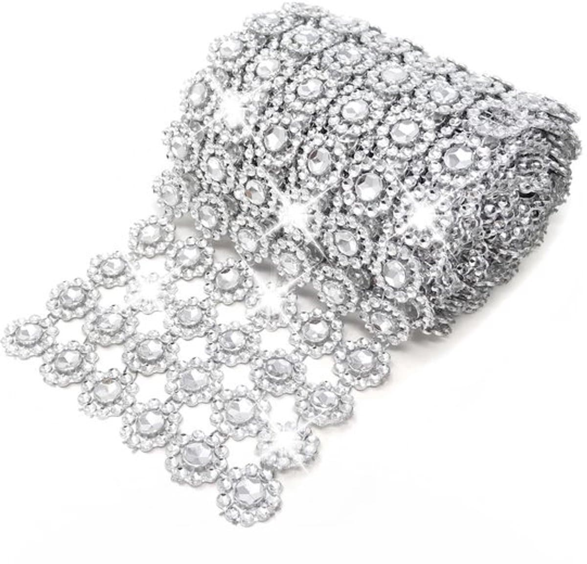 Dailygoody - Zilver kunststof diamant mesh strassband - 5 yard rol - Decoratie voor