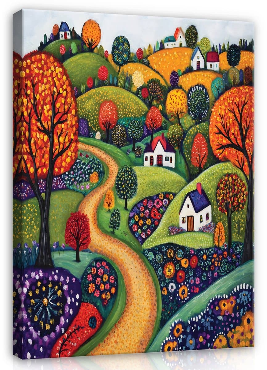 WALLARENA - Schilderij op canvas - 120x80 cm - sprookjesachtig heuvellandschap - wanddecoratie voor de kinderkamer