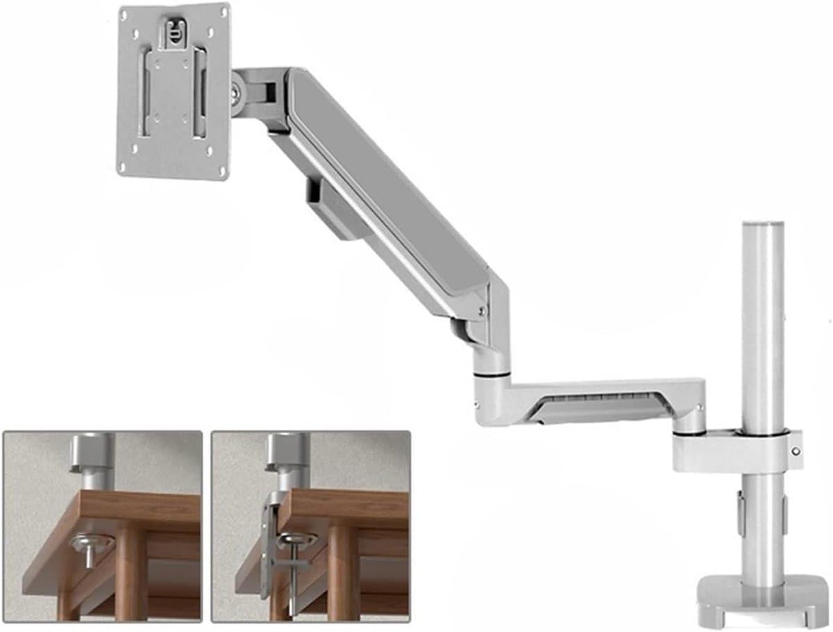 Monitor Arm - Bureauhouder Verstelbaar - Ergonomisch Werken - Gasveer Stabiliteit - 17-32 Inch - Zilver
