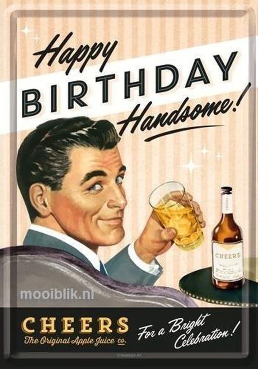 Happy Birthday Handsome! Metalen Postcard 10.x.14 cm.