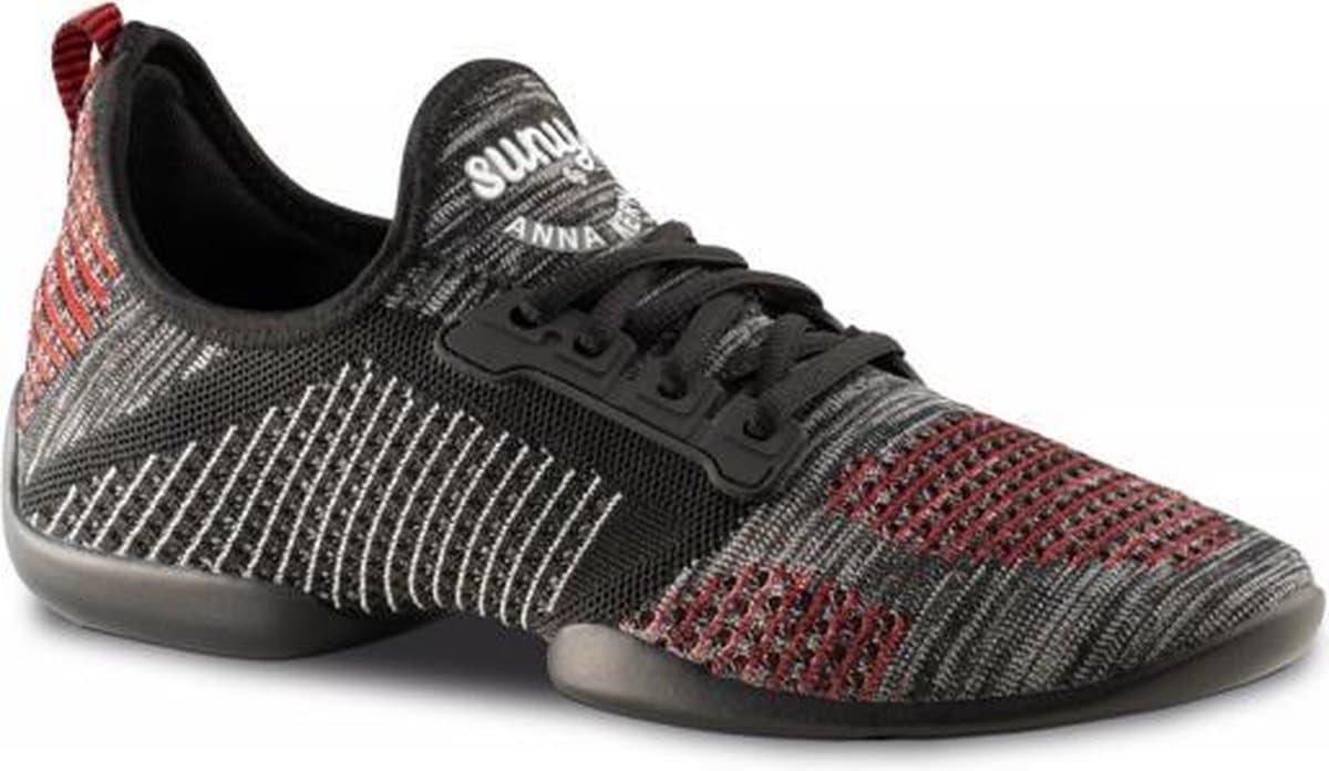 Lage Danssneakers Dames Anna Kern Suny 115 Pureflex - Splitzool - Salsa, Latin, Stijldansen - Zwart/Rood - Maat 38,5