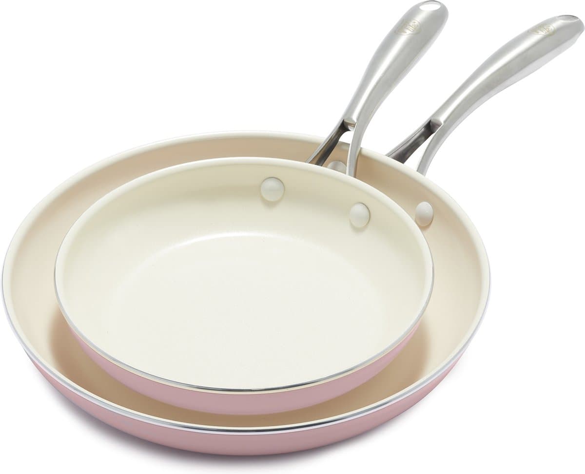 GreenLife Artisan Koekenpannenset 2-delig - 20/26cm - PFAS-vrije antikleeflaag - Pannenset inductie - Keramische pan - Ovenbestendig tot 220°C - Roze