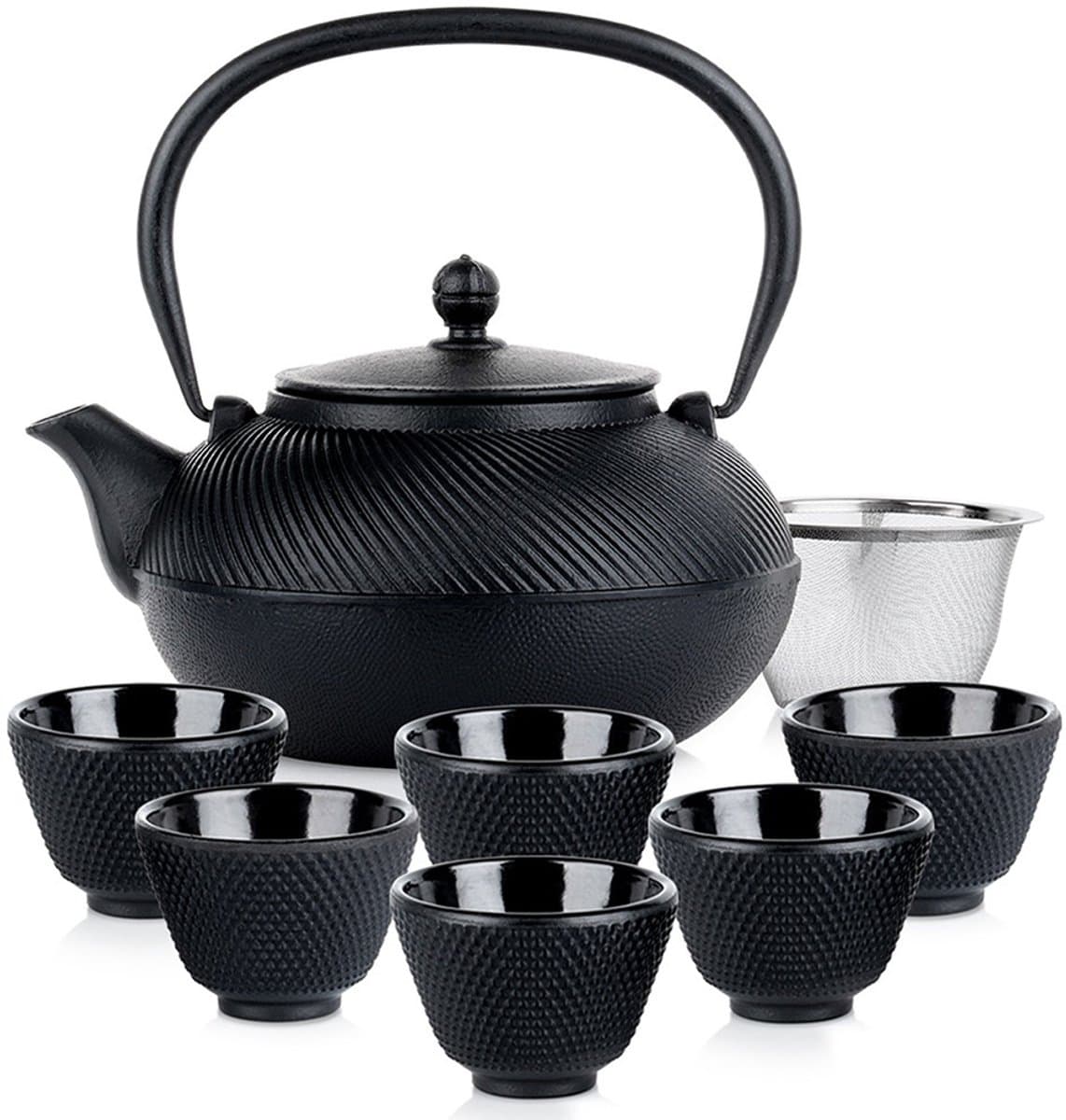Theepot met Filter Gietijzeren Geëmailleerde en Theekopjes CAST LINE 1 l / 60 ml, 8 delig - Theeset - Theeservies - Koffie- en Thee Pot - Infuser - Theezeef - Filter - Zeef