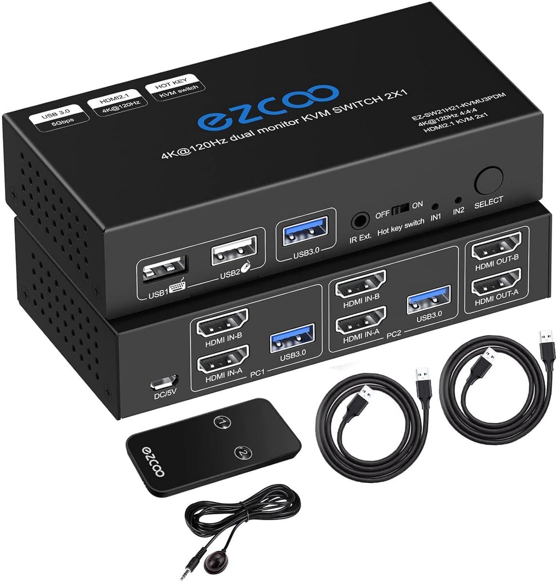 8K 60Hz 4K 120Hz HDMI 2.1 KVM Switch 2 poorten dual monitor met USB 3.0 hotkey schakelaar voor 2 pc's
