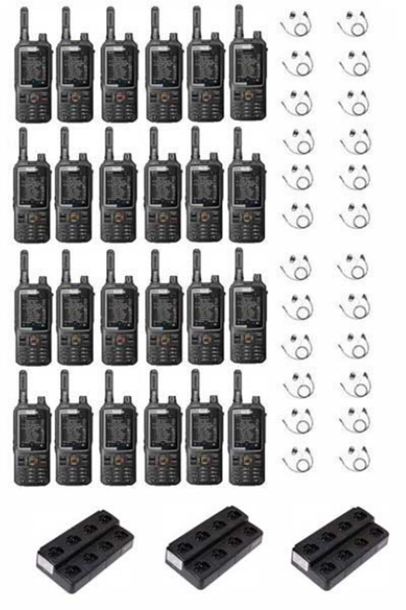 Set van 24 Inrico T320 V2 4G LTE Zello Portofoon, GPS, Wifi met multilader en D-shape oortje