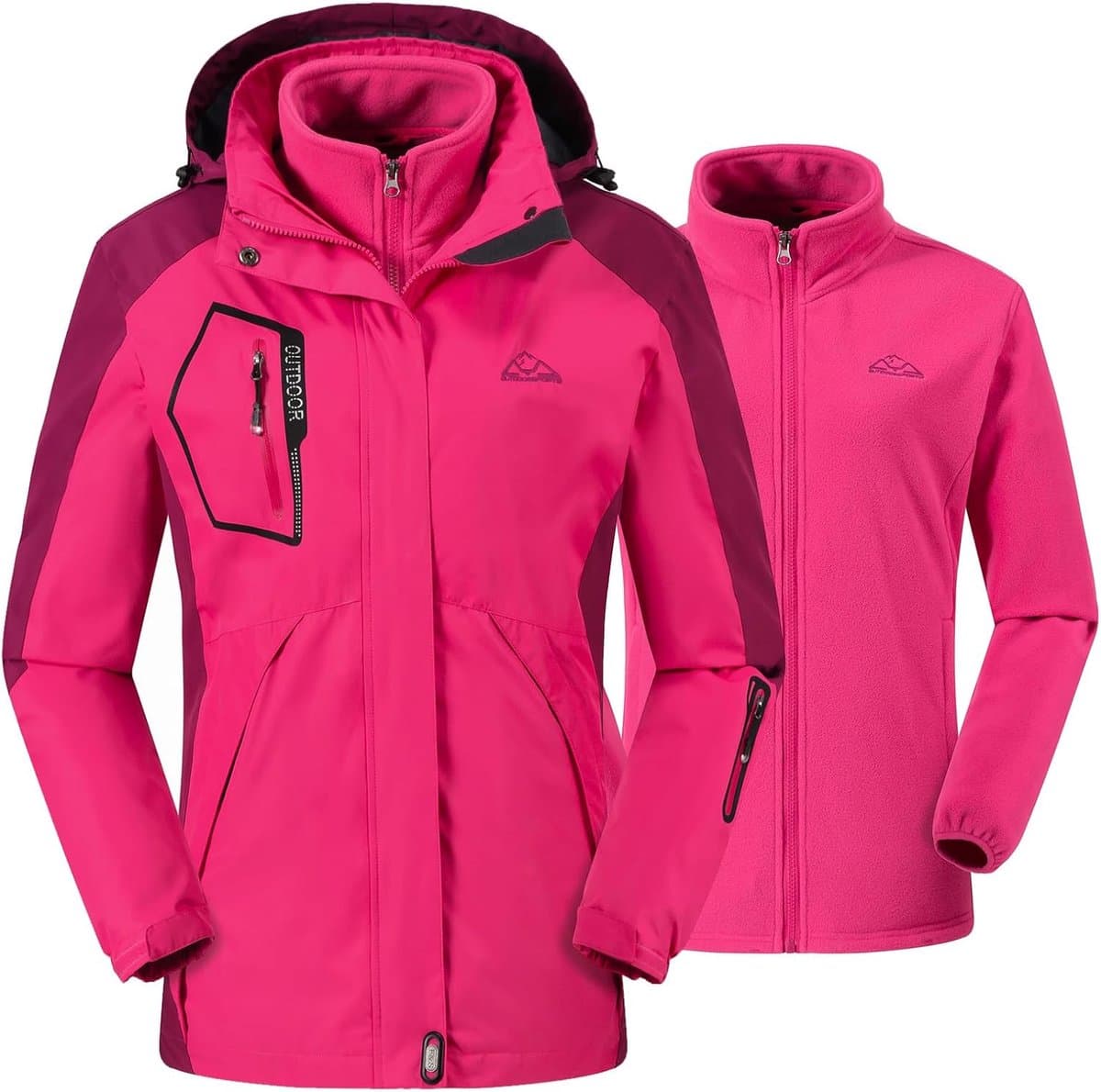 Dames 3-in-1 Jas - Outdoor Winterjas - Skiën Wandelen - Waterdicht Winddicht Warm - Maat XL - Rood