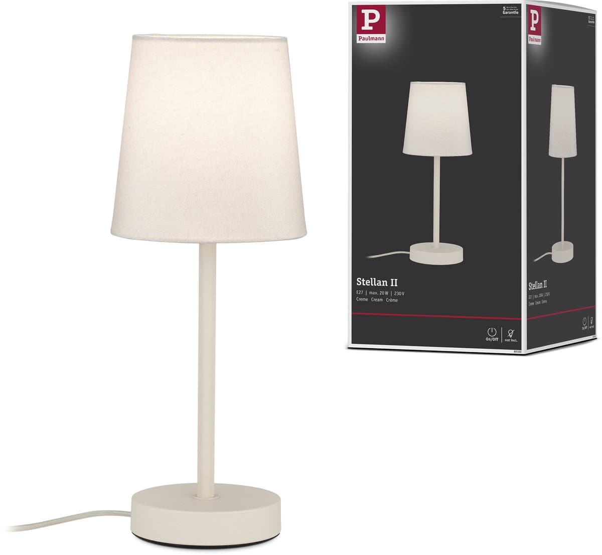 LED-tafellamp Stellan II E27 max. 20W Crème Metaal, Textiel