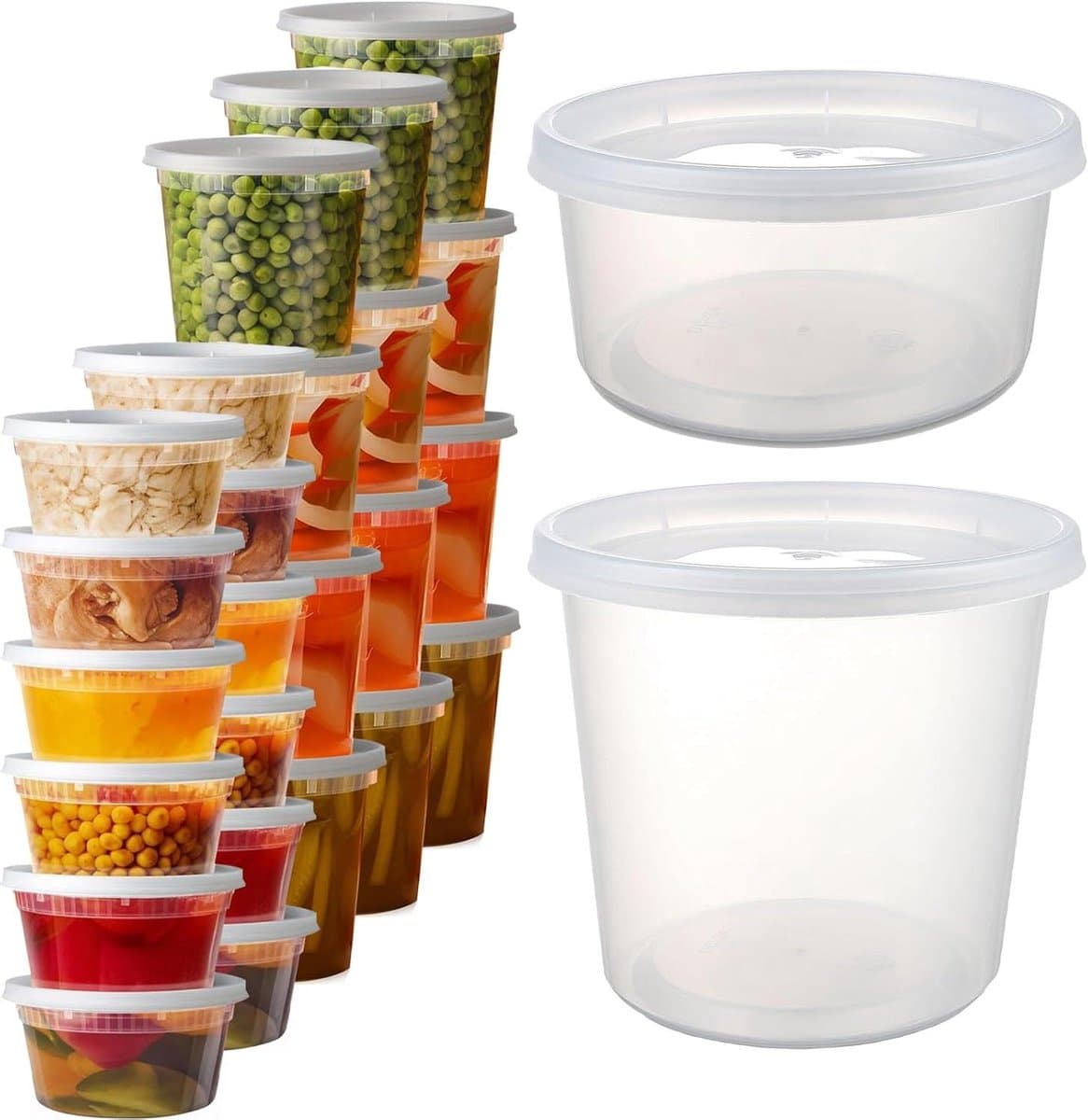 24-delige Plastic Voedselcontainers met Deksel - Herbruikbaar en Lekvrij - BPA-vrij - Vaatwasser, Magnetron en Vriezer Veilig.