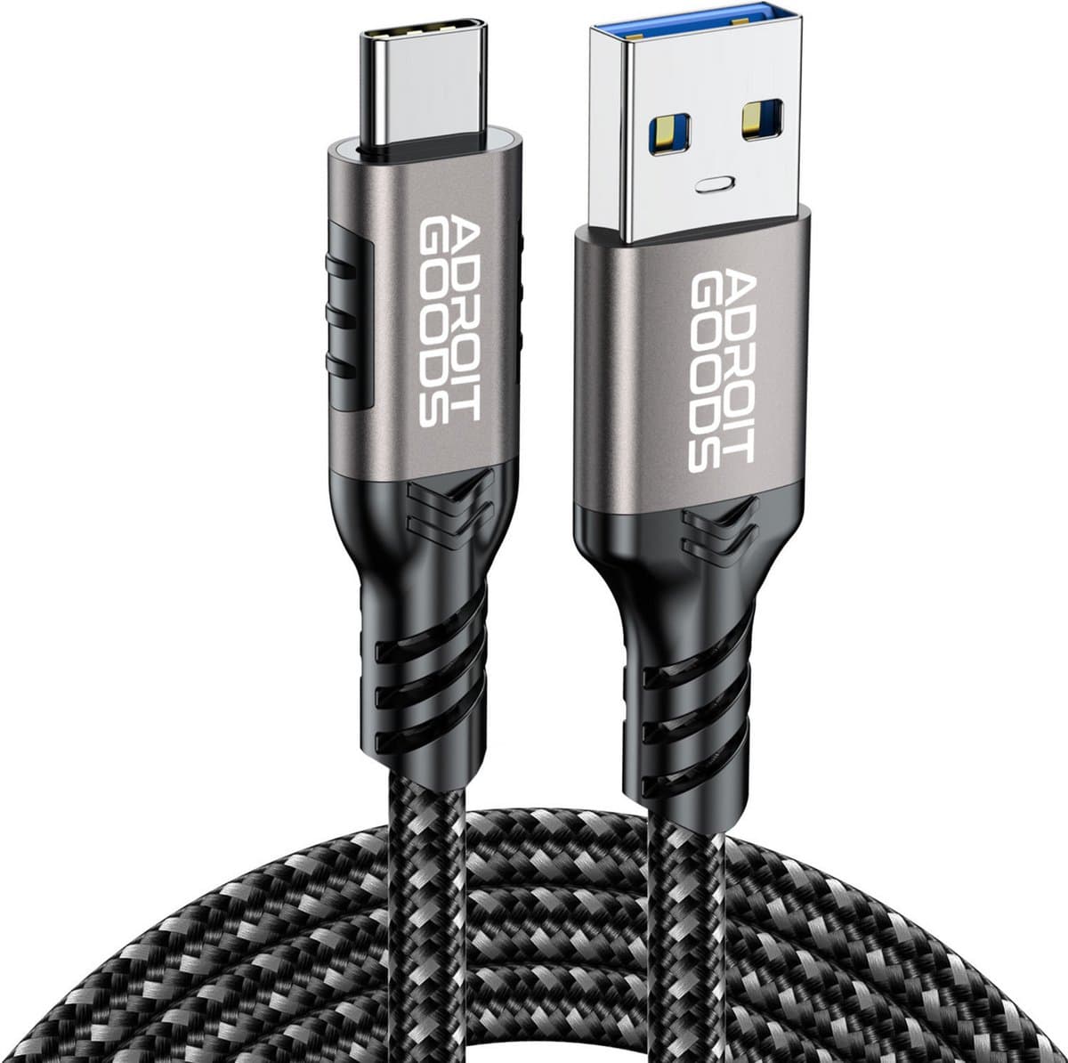 AdroitGoods 50cm USB-A naar USB-C Nylon Snel Oplaadkabel - Duurzaam & Universeel Compatibel - 10Gbps, 60W