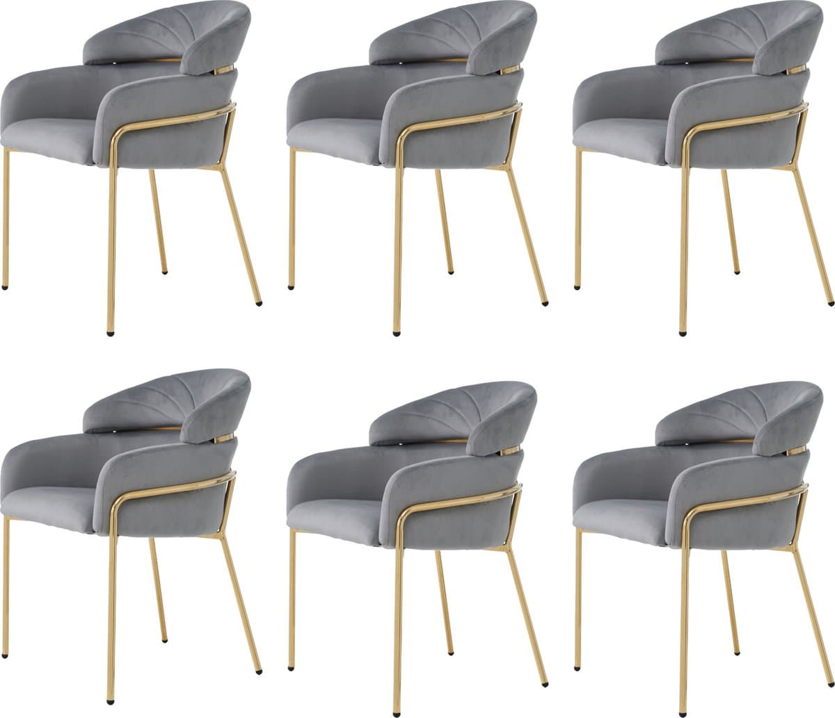 Merax eetkamerstoelen set van 6 – Luxe fluwelen stoelen met vier metalen poten – Grijs