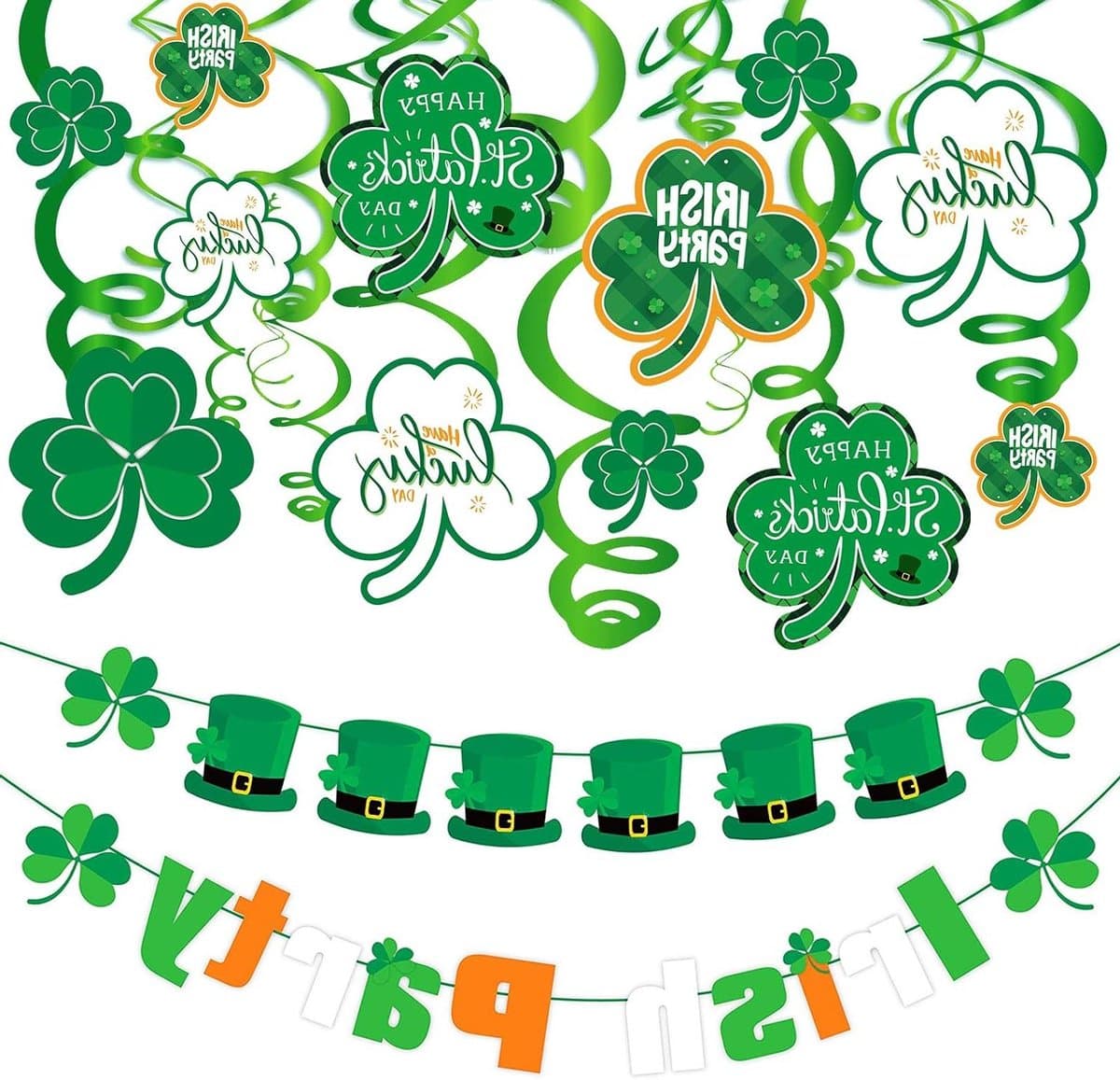Feestdecoratie Set - Groene Slingers Banners - Feestelijke Versiering - Thema Klaver Hoed - 32 Delig - Groen