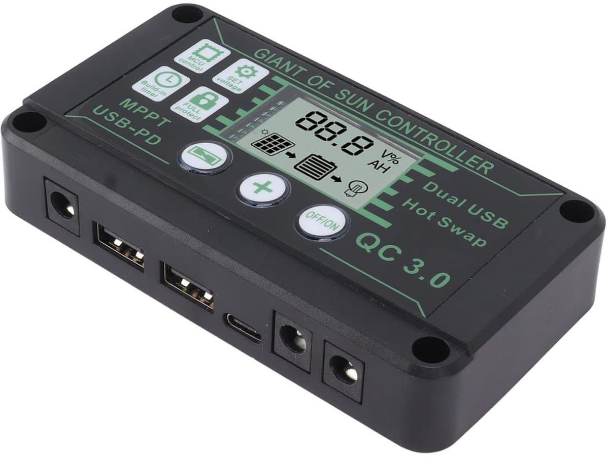 Dailygoody - Solar Charge Controller - Zonnecontroller - Intelligente Bescherming - 20A - Real Time Display - Geschikt voor Camping - ABS