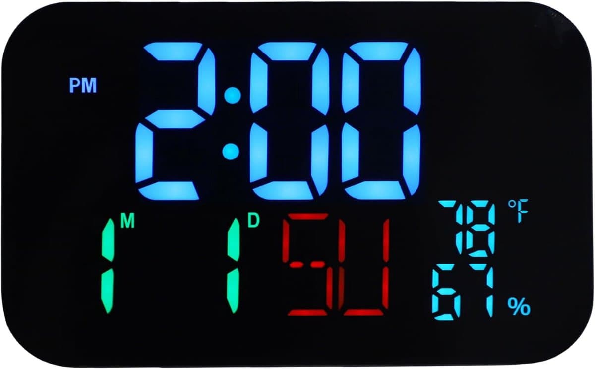 Digitale Slimme Klok - Wekker Temperatuur Vochtigheid - Real-time Monitoring - App Bediening Automatisch Dimmen - 39x20mm - Wit Blauw