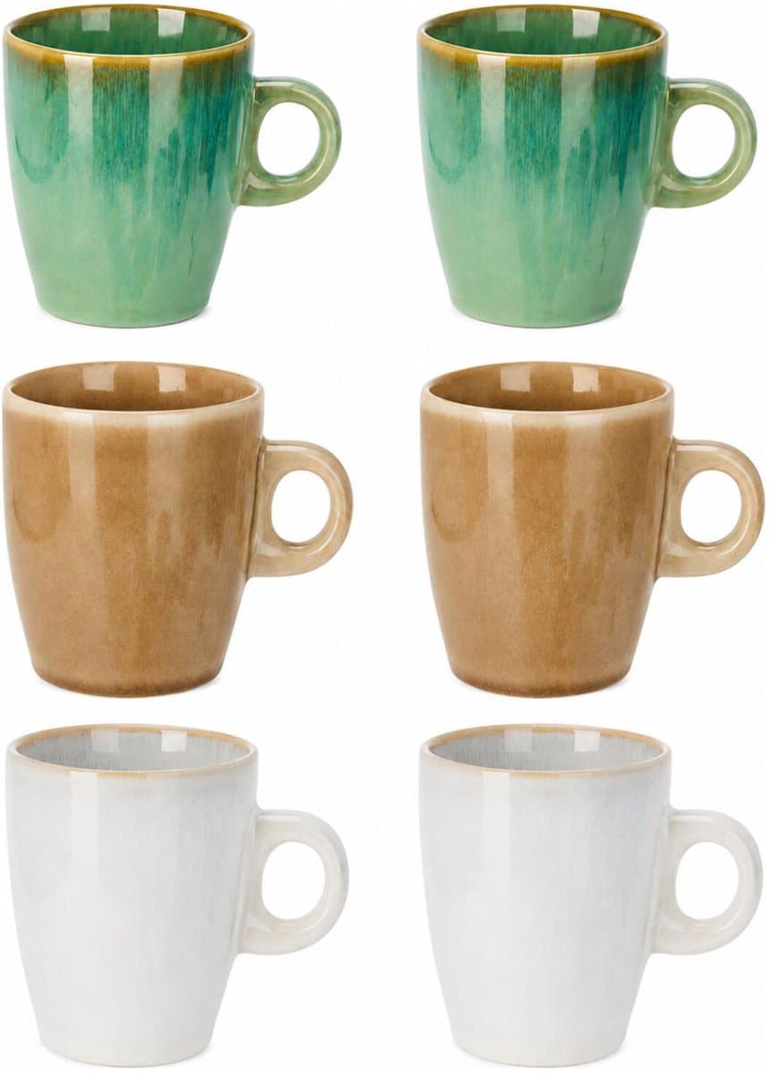 Siaki koffiemok / theemok Faye - set 6x - multi color - 220 ml - mokken - keramiek