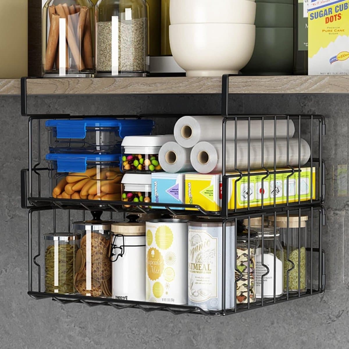 Vouwbare Draadmesh Opbergrekken, 2-Pack, Ruimtebesparend, Stevig en Duurzaam, Geen Montage Vereist, Ideaal voor Keuken en Kantoor