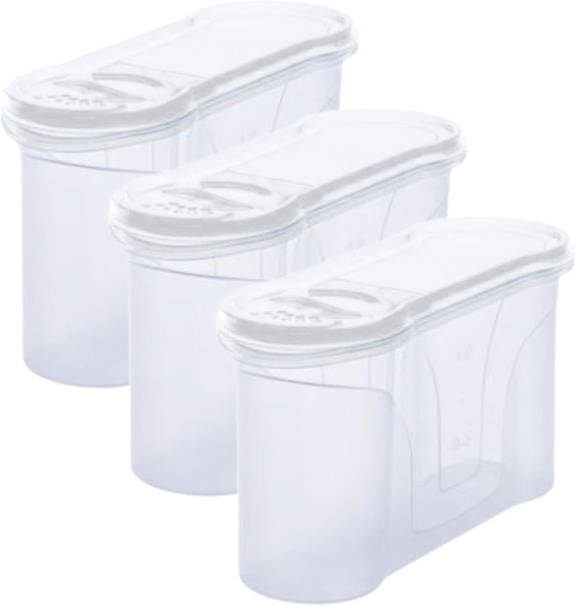 Novaliv 3-delige set voorraadpotten voor het bestrooien van 1,3 liter - Afmetingen (LxBxH): 22 x 13 x 8,5 cm - Bak met deksel 1l voor granen, meel, suikerblikken, keukenorganizer, voedseldoos, maaltijdvoorbereidingsdozen