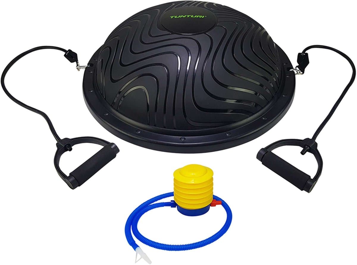 Tunturi Balanstrainer pro met handvatten - Balanskussen met resistance band set - Balansbal incl. meegeleverde voetpomp - Incl. gratis fitness app