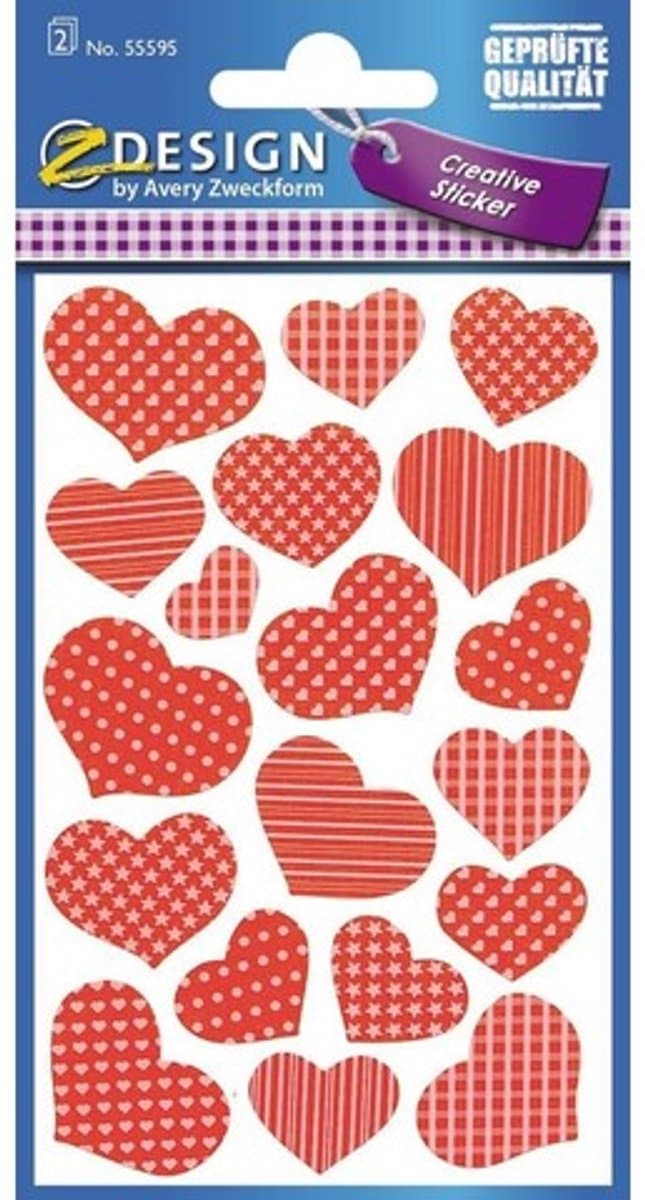 Avery Stickervel Hartjes 7,6 X 12 Cm Papier Rood 19-delig