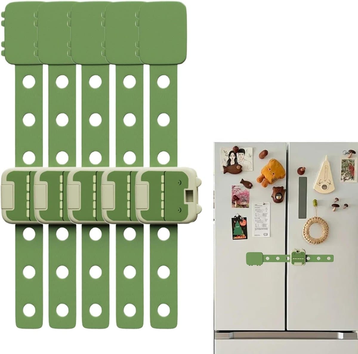 Kinderveilige sloten - Baby sloten - Kasten beveiligen - Verstelbare riem - 21 x 4 cm - Groen