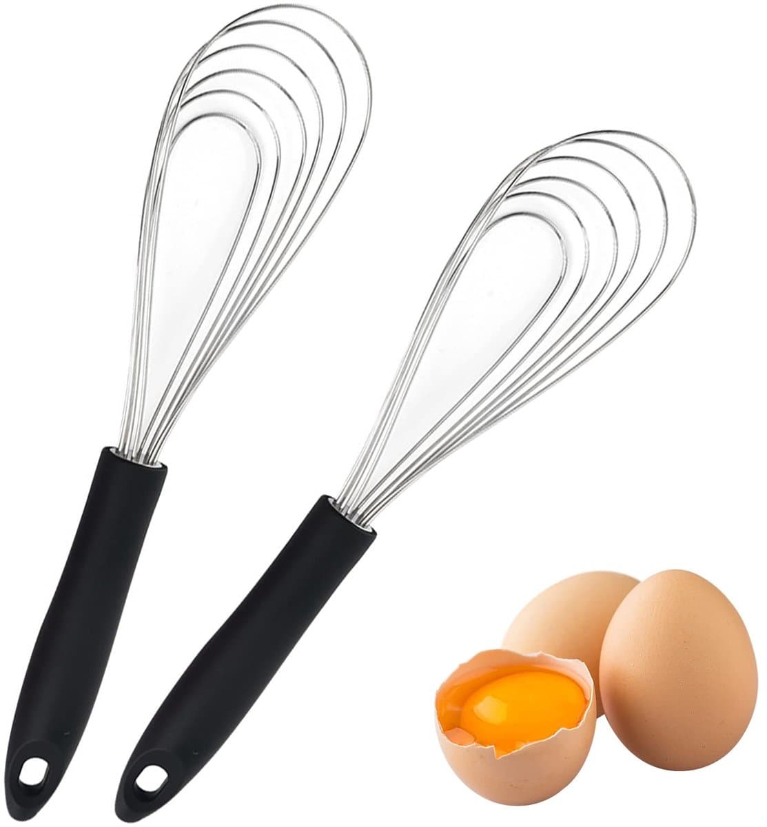 Dailygoods - Sneeuwgarde, set van 2 stuks, zwart, silicone, roestvrij staal, 27,7 cm, 2 stuks, voor het mengen, roeren van deeg, eieren, opschuimen, kloppen, whisk voor woonkamer, eetkamer