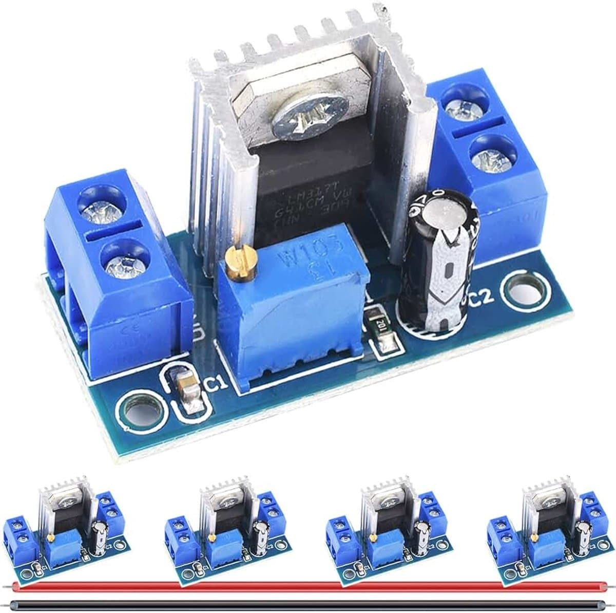 Vermogensmodule, instelbare regelaar, DC-DC buck-converter, 4,2-40 V, spanningsregelaar, step-down lineair, instelbare schakeling voor Arduino met draad 24 AWG, 5 stuks