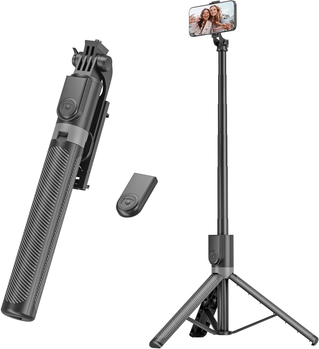 Telefoonstatief Selfiestick - Mobiel Statief Uitschuifbaar - Foto Video Opnames - Draadloze Afstandsbediening - 180 cm - Zwart
