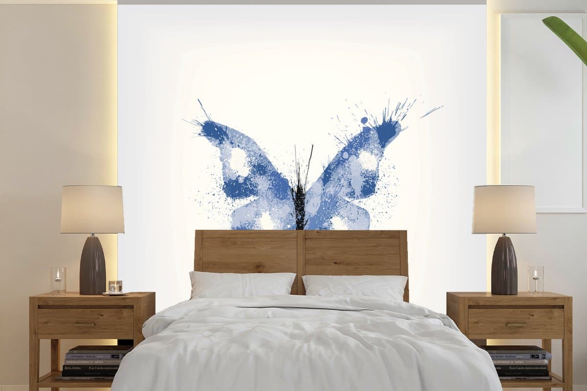 Behang - Fotobehang Een illustratie van een blauwe vlinder - Breedte 240 cm x hoogte 240 cm