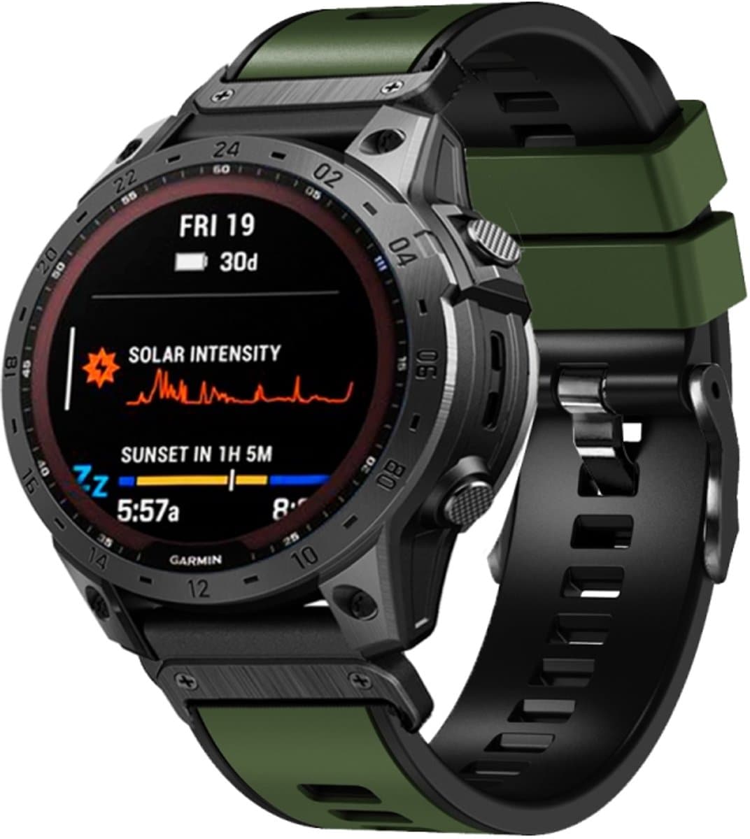 Voor Garmin Fenix 7X 26 mm platbinding tweekleurige siliconen horlogeband met snelsluiting (legergroen)