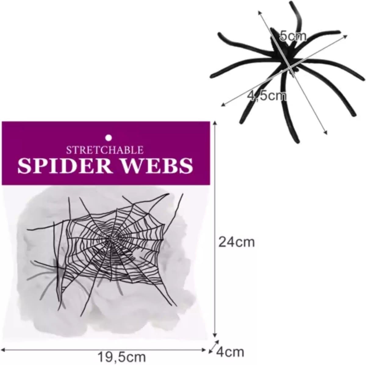 Malatec Kunstmatig Spinnenweb met 2 Spinnen - Perfect voor Halloween Decoratie