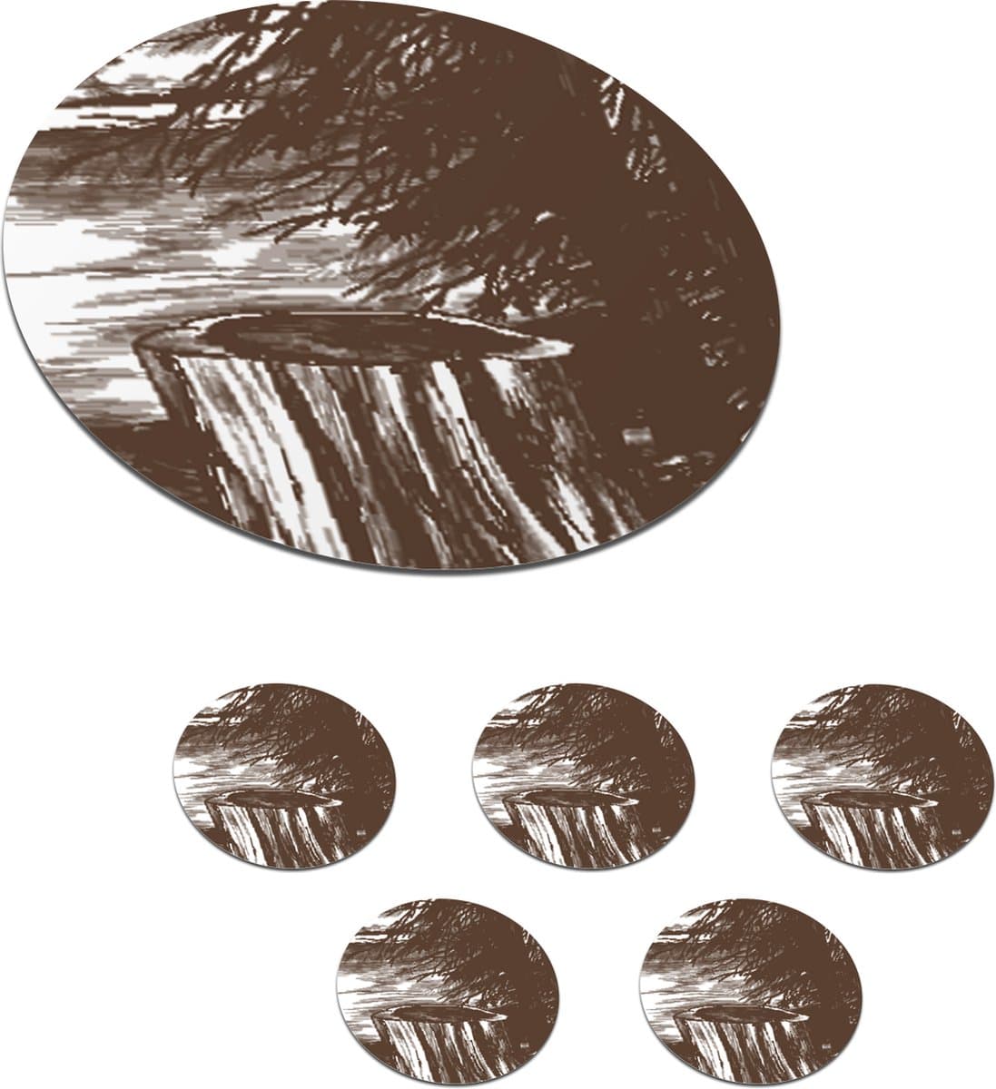 Onderzetters voor glazen - Rond - Boom - Zee - Illustratie - 10x10 cm - Glasonderzetters - 6 stuks