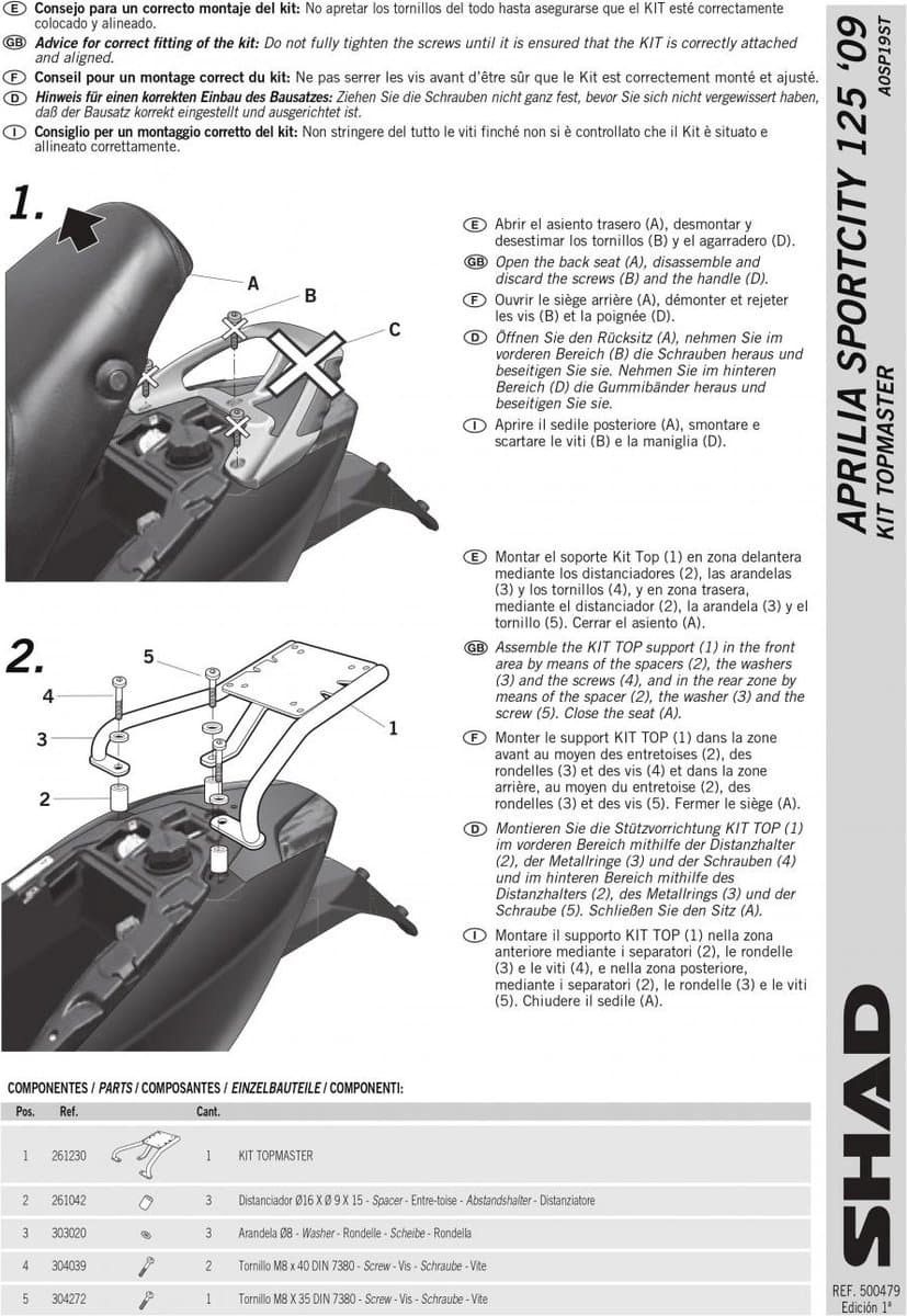 steun de top case shad voor scooter aprilia 125 sport city one 2009 à 2016 neuf
