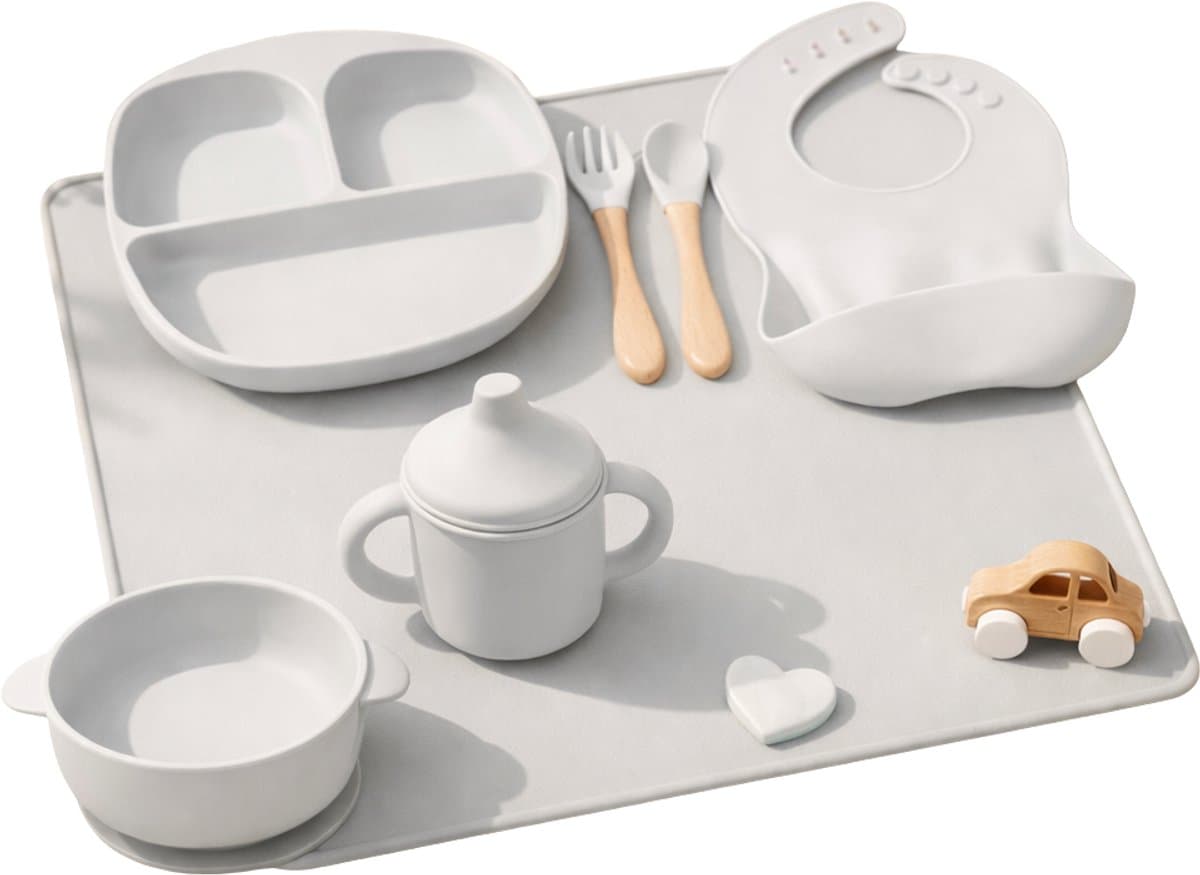 Siliconen baby eetset 6-delig – antislip – BPA-vrij – vanaf 6 maanden Soft grey