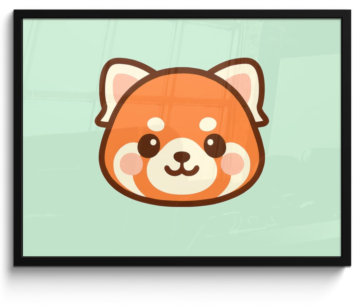 Poster in lijst - Fotolijst 70x50 cm - Posters - Rode panda - Groen - Cartoon - Posterlijst zwart - Decoratie - Wanddecoratie woonkamer - Muurdecoratie slaapkamer