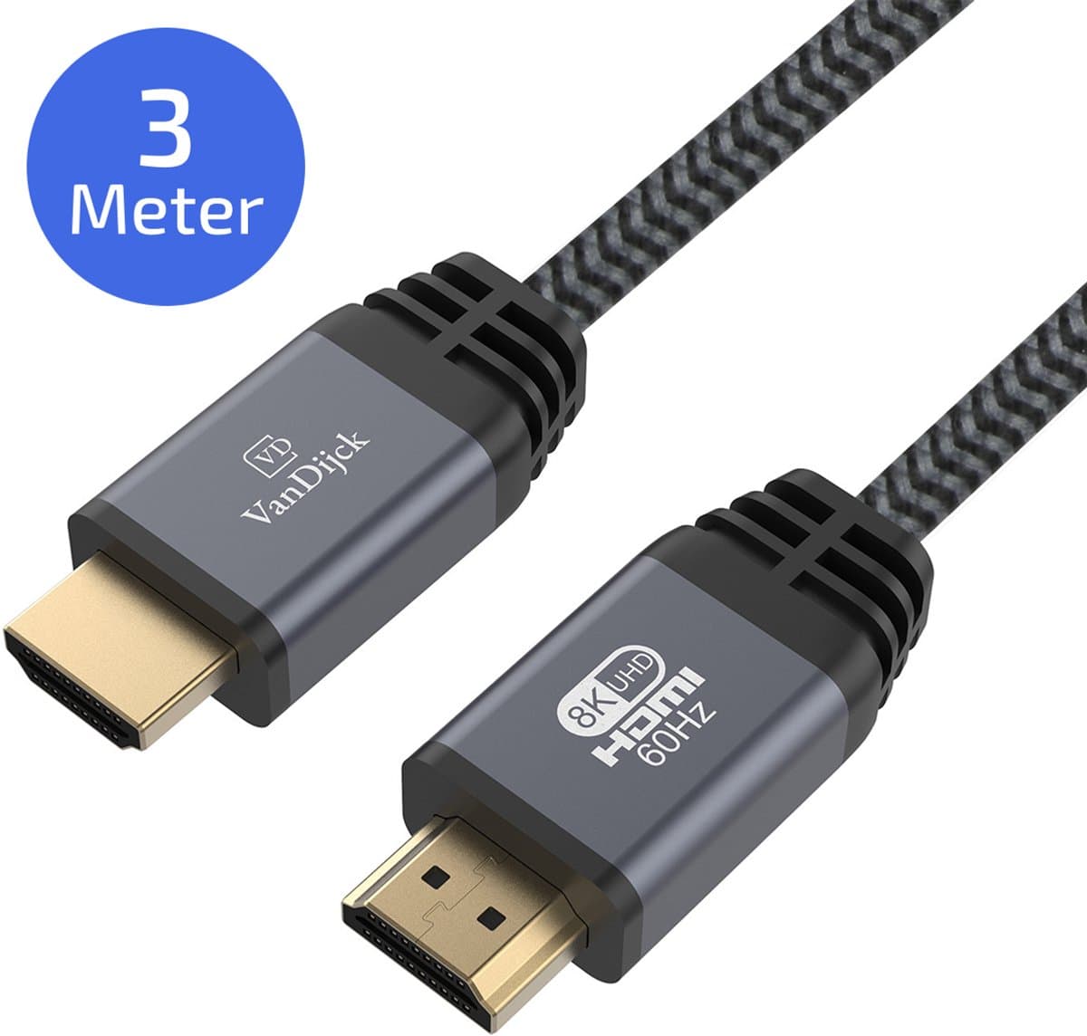 VanDijck Premium HDMI kabel 2.1 - 3 meter - 4K 120Hz - 8K 60Hz - Grijs