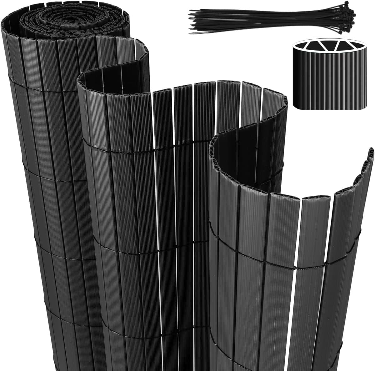 Inkijkbescherming Mat - Privacy Scherm - Balkon Tuin - Vier Ribverstevigingen - 180x300cm - Antraciet