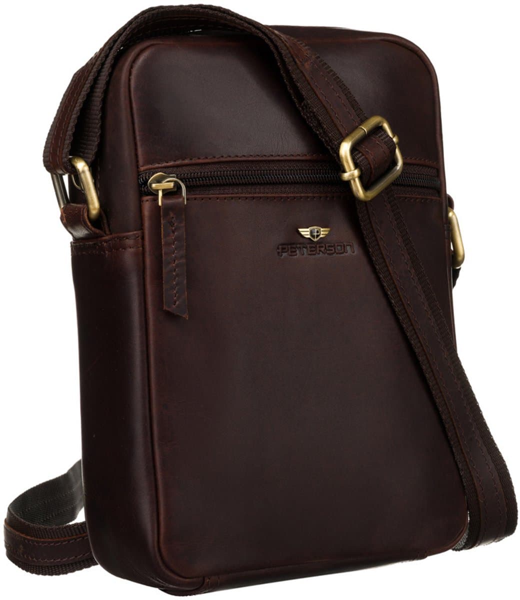 Peterson - Lederen Crossbody Tas - Natuurlijk - Verstelbare Schouderriem - Klassiek Ontwerp