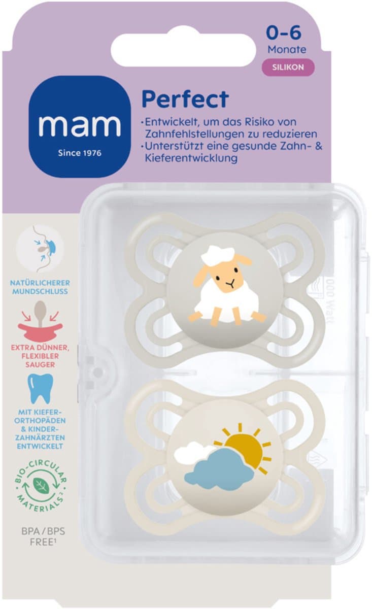 MAM Perfect Silikon Fopspeen Beige 0-6 mnd 2 stuks