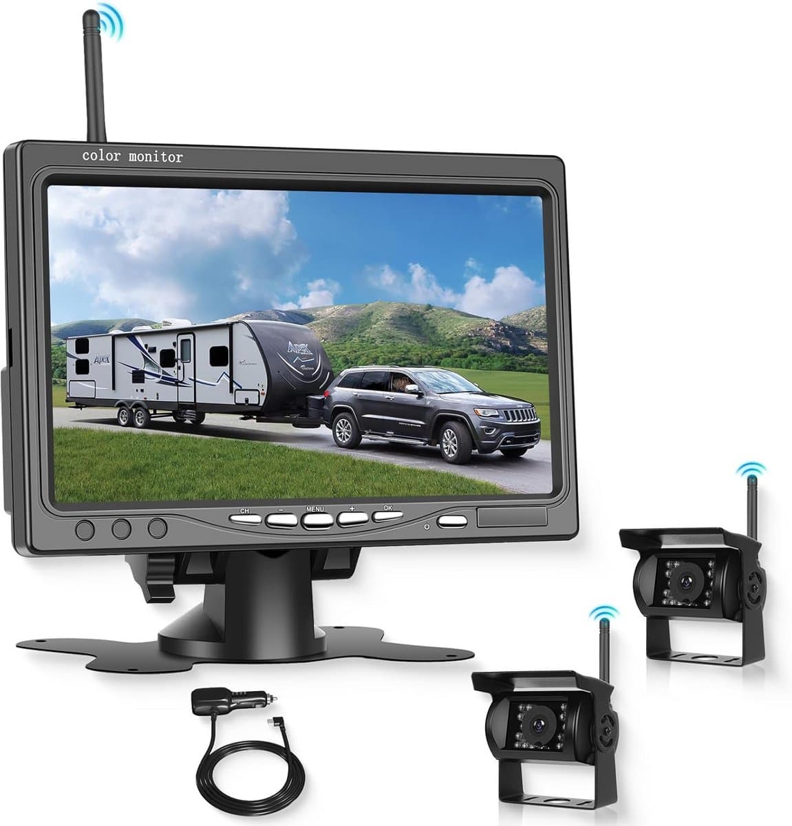 Draadloos Achteruitrijcamerastelsel met 7 Inch Monitor en Twee Camera's