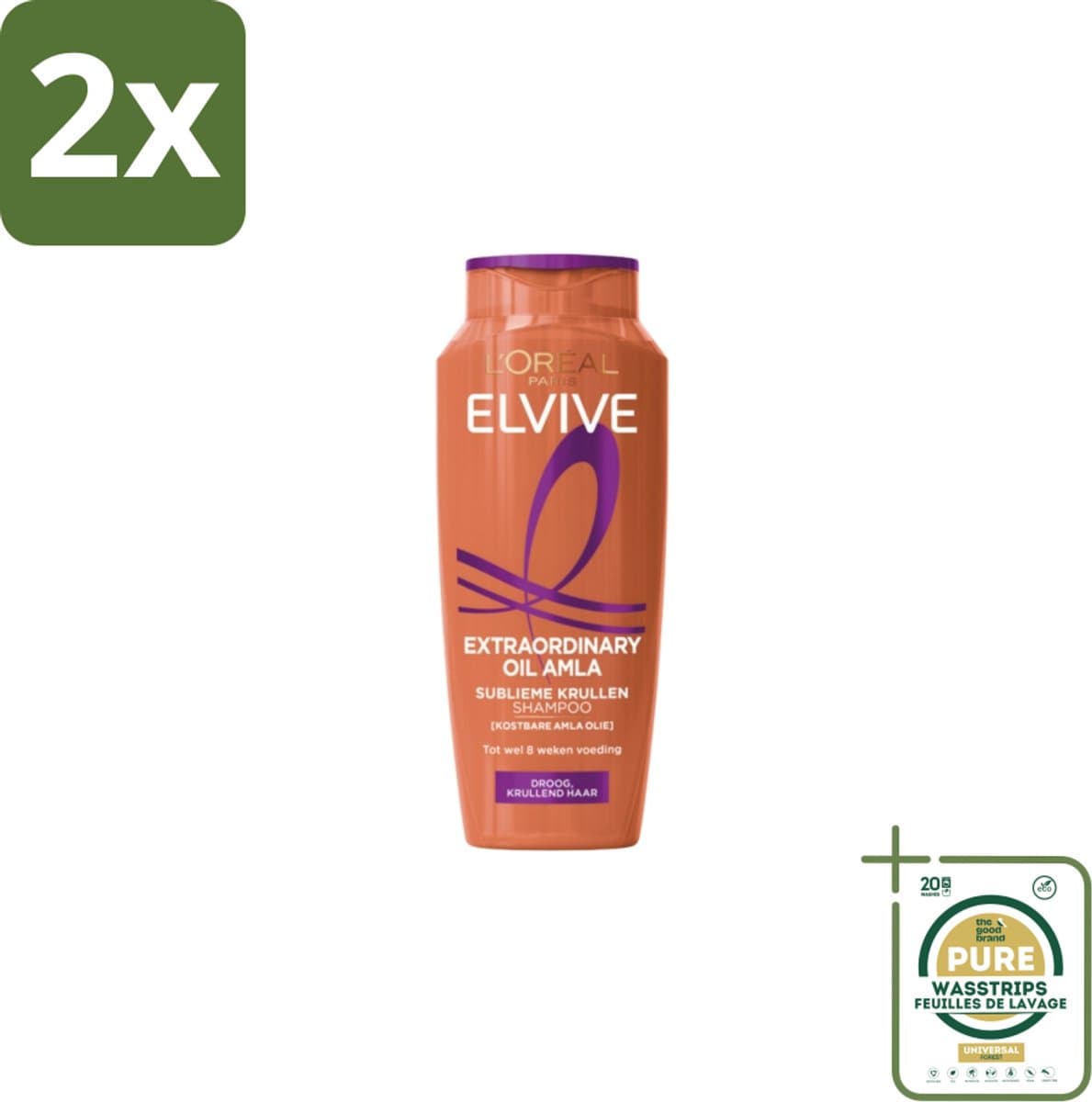 L'Oréal Elvive Extraordinary Oil Krulverzorging Shampoo 250 ml - Voordeelverpakking - 2 stuks - Kruldefinitie - Amla-olie