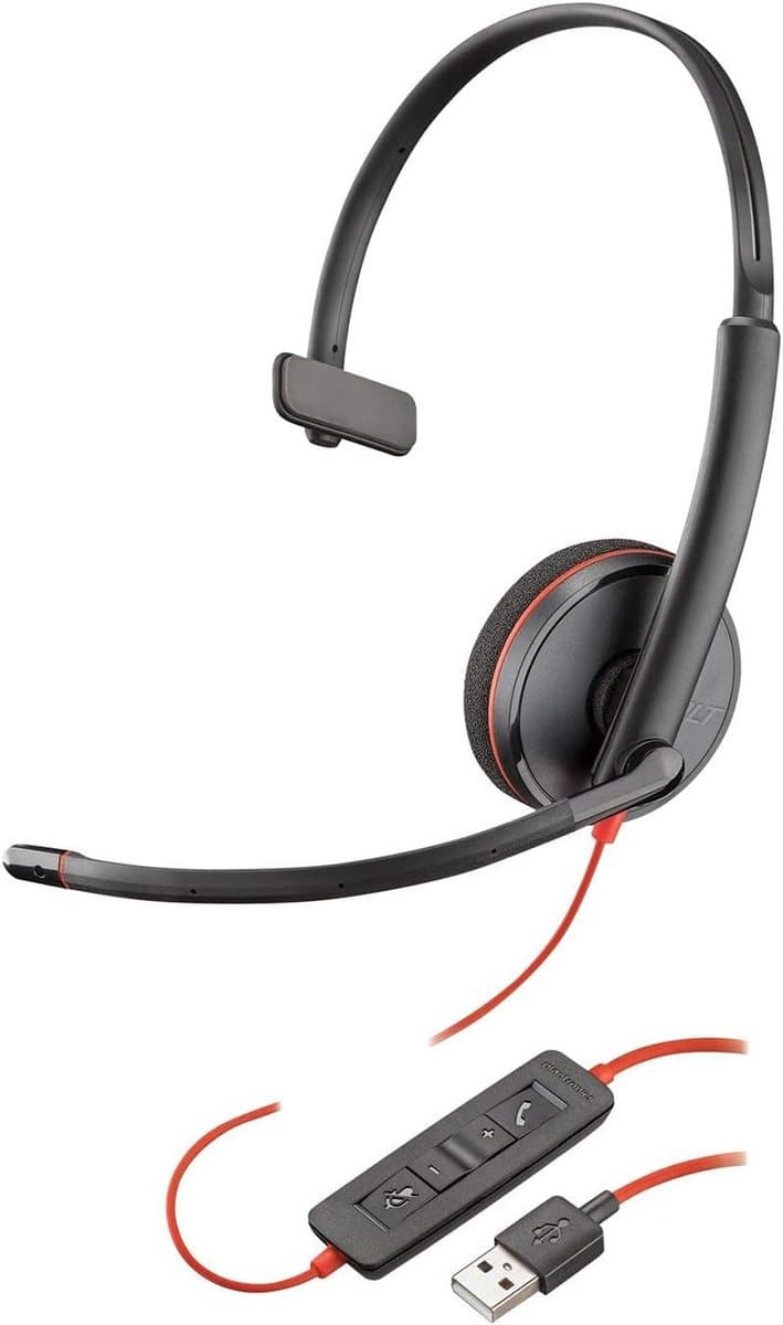 Bedrade Mono Headset Zwart USB-A voor Kantoor en Callcenter